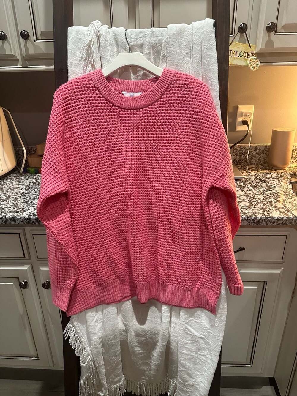 Time and Tru Pink Waffle Knit Crewneck Sweater XL 16-18